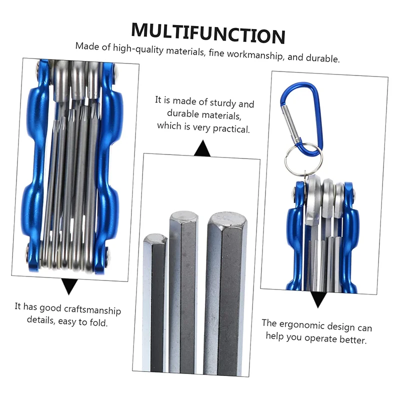 8 في 1 مفتاح ربط سداسي قابل للطي مادة CR-V مفتاح ربط متعدد الوظائف قابل للطي لركوب الدراجات/مجموعة أدوات يدوية محمولة للعمل