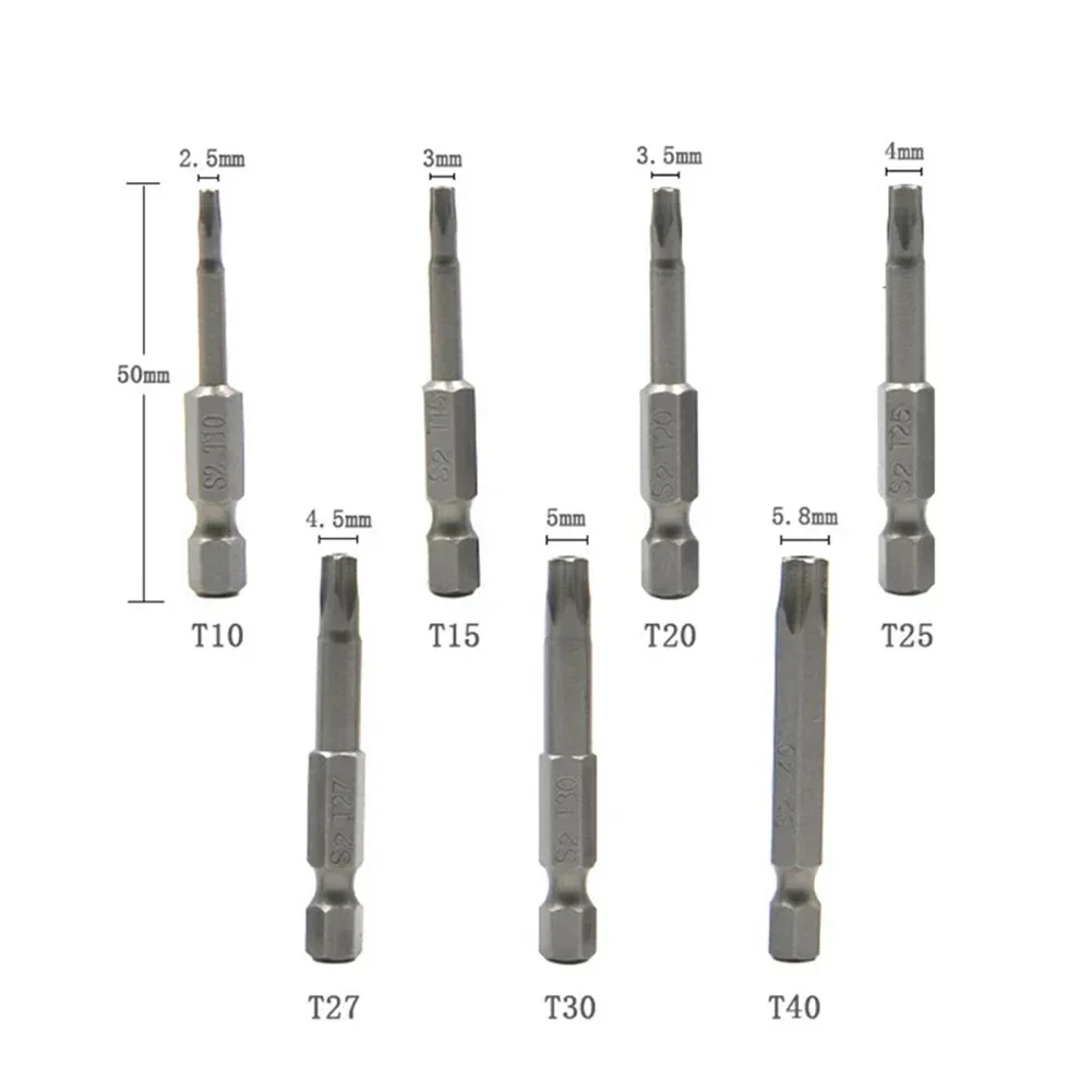 1pc 50mm 1/4 Hex Shank Five Point Magnetic Torx Screwdriver Bits T10 T15 T20 T25 T27 T30 T40 Pentalobe Electric Screwdriver Bits