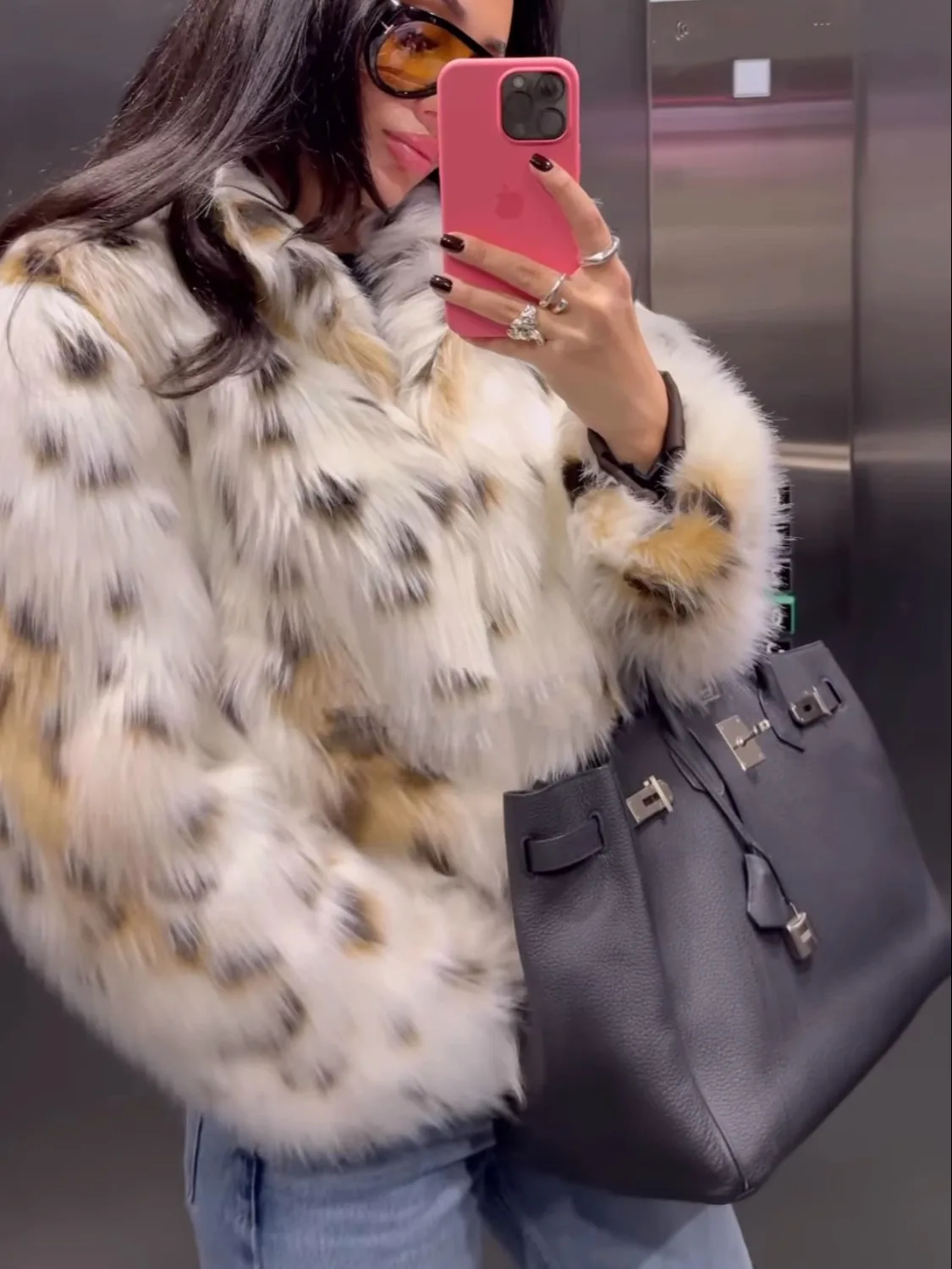 Nepbont Luipaardjassen Dames Contrast Eco Party Moeders Techwear Nieuwigheden Notch-Revers Kwaliteit Streetwears Pilot Hoorn Jas OL