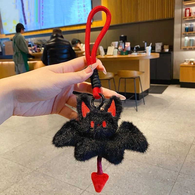 Cute Little Devil Bat Doll Bag Charms Keychain Backpack Pendant Room Decor Soft Bat Keychain with Wings Red Eyes Halloween Gifts