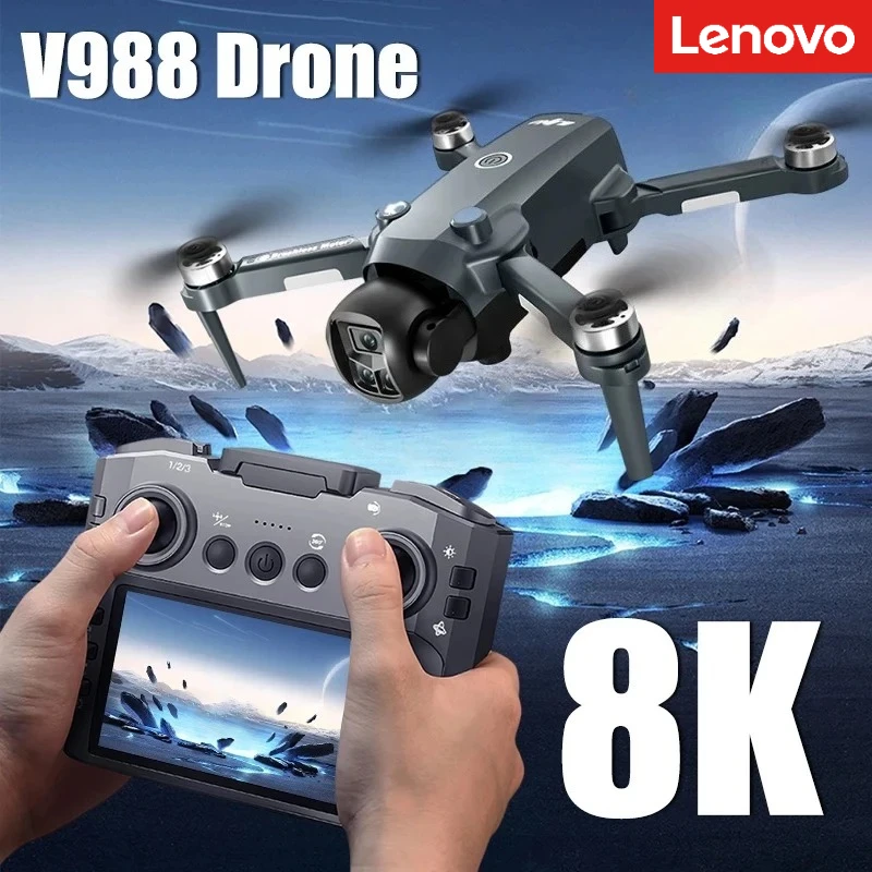 레노버 V988 드론 8K 전문가용 HD 듀얼 카메라(스크린 포함) RC 브러시리스 모터 쿼드콥터 접이식 항공 사진 장난감