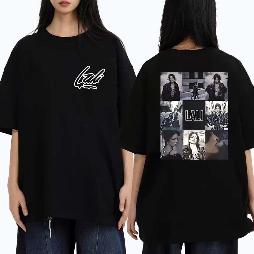 

Hot Singer Lali Esposito Tour 2025 Double Sided Graphic T shirt Men Women vintage Casual short sleeve T-shirts Unisex Cotton Top