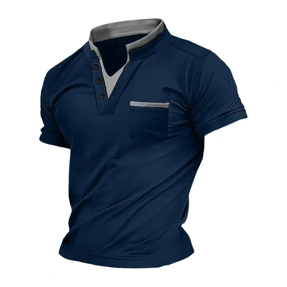 Top Retro con cuello en V para hombre, jersey con bolsillo en el pecho, camiseta de verano suave y transpirable de secado rápido para uso diario, Top con cuello en V para hombre