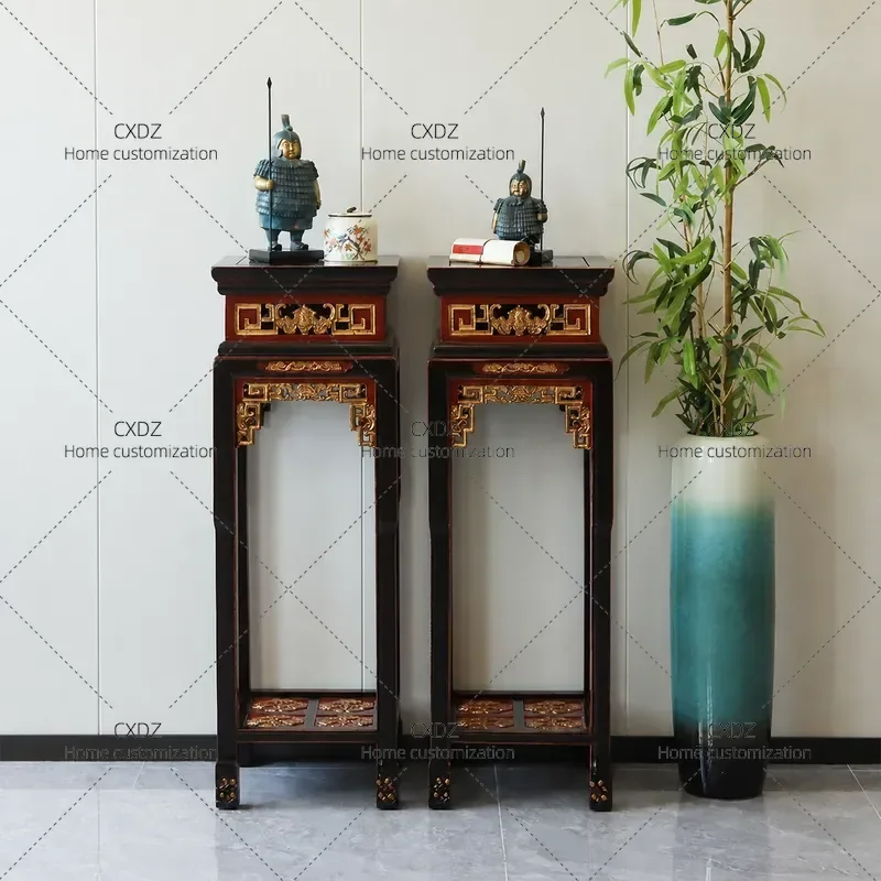 Chinese Elm Flower Stand Living Room Floor to Ceiling Rack High End Side Ornament Stand Flower Table Floor Pot Bracket