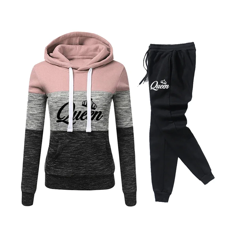 Daily Hoodies Color Block Women\'s Sweatshirts Jogging Hot Sales Pullovers Casual Tracksuit Sweatpants Fashion Versatile Clothing