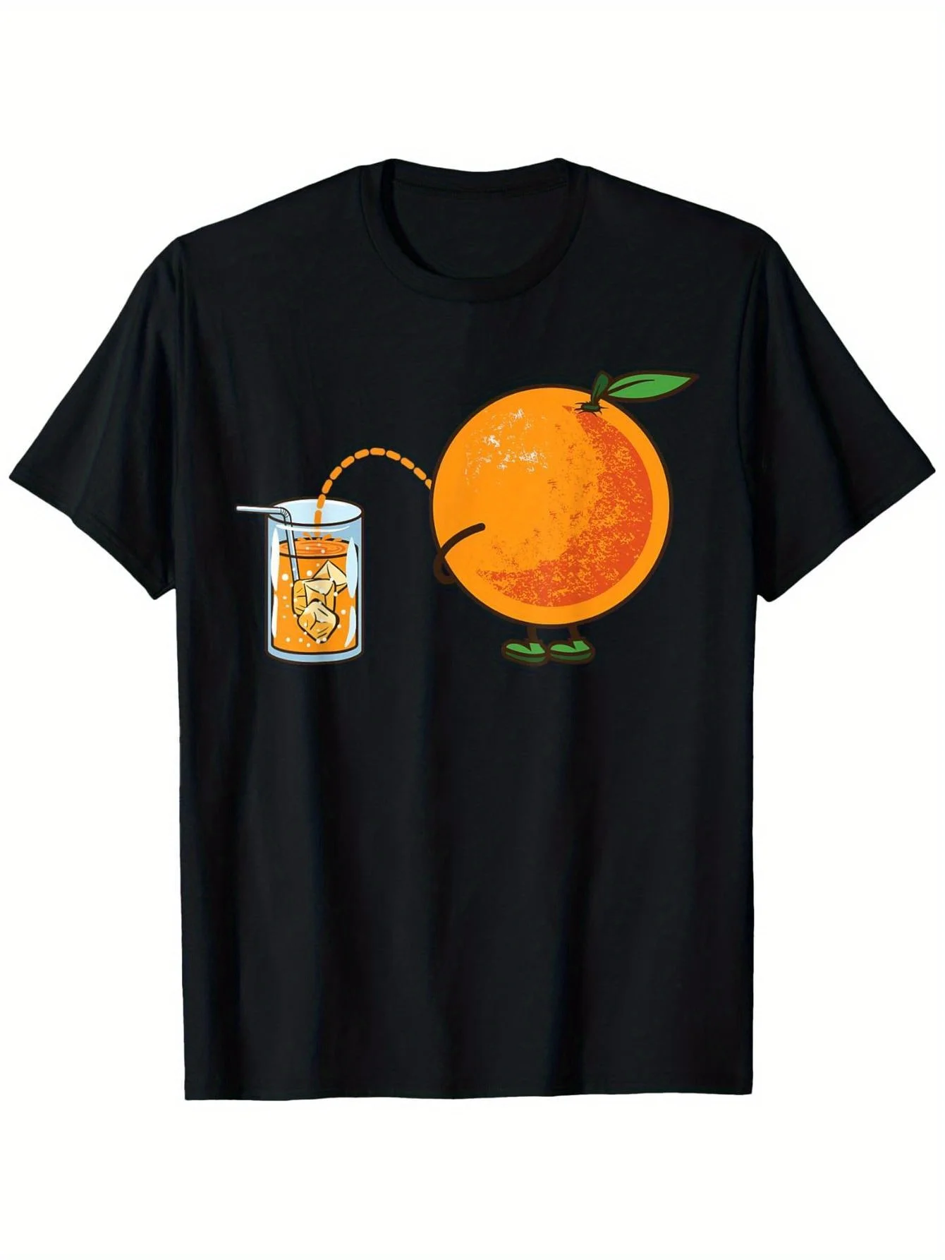 

Funny Orange Juicing Graphic Tee Men's Cartoon Fruit Print Casual Cotton T-Shirt Daily Wear