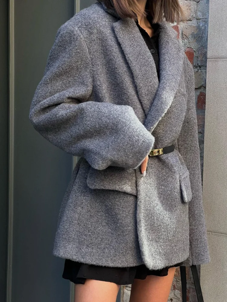 Casual Solid Color Lapel Women\'s Jackets Fashion Single Breasted Long Sleeve Pocket Coat Autumn Thick Lady High Street Outerwear