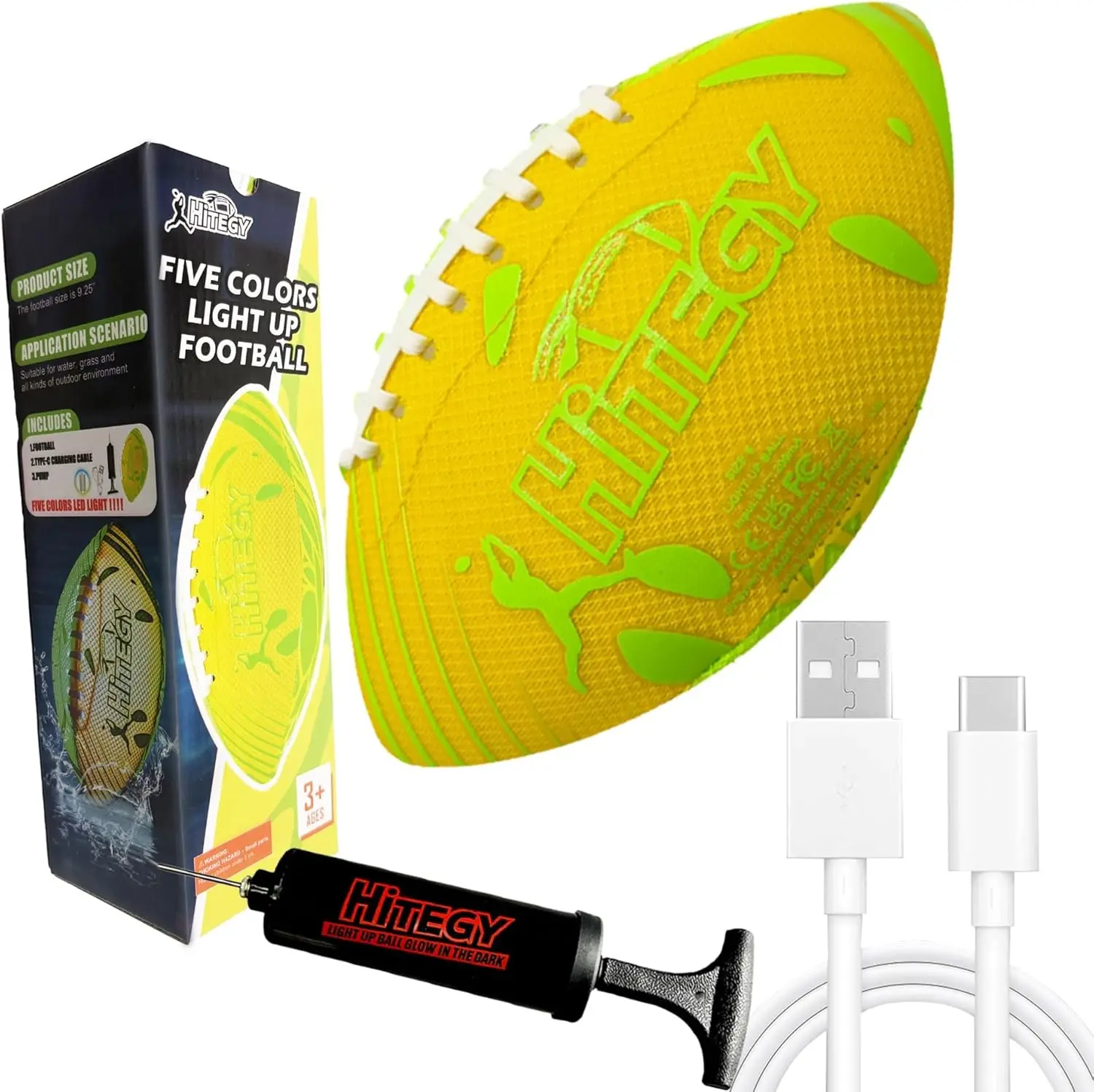 

Glow in the Dark LED Football - USB-C Rechargeable with Pump, Night Game Ball for Indoor & Outdoor Play