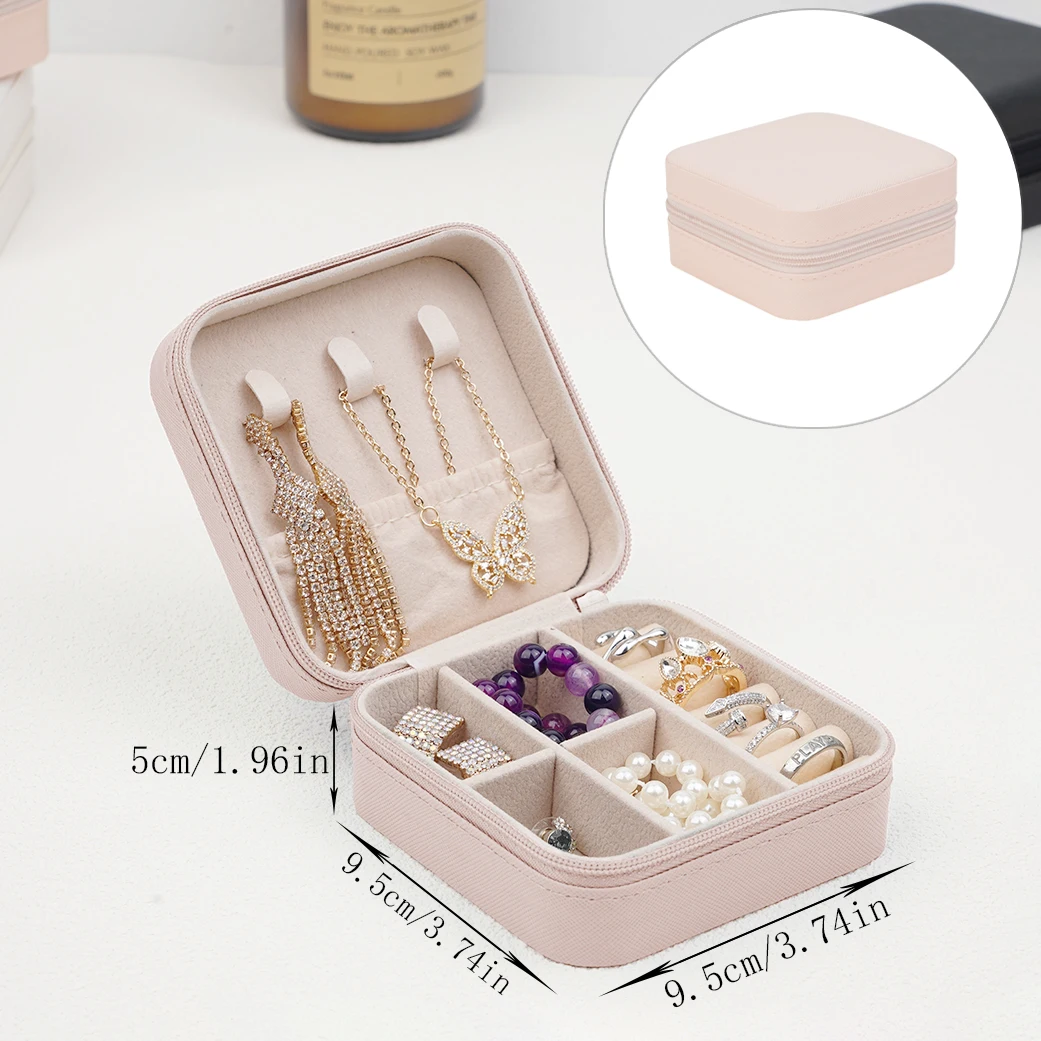 Mini caja de almacenamiento de joyería portátil, organizador de anillo femenino, caja de exhibición de cuero Pu, viaje familiar, pendientes y