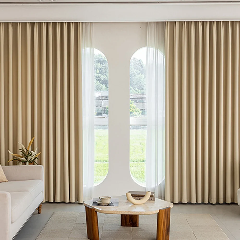 Modern Minimalist Thick Chenille Blackout Curtain, Wave Pattern Insulation Noise Reduction Sunshade, Iron Ring Processing