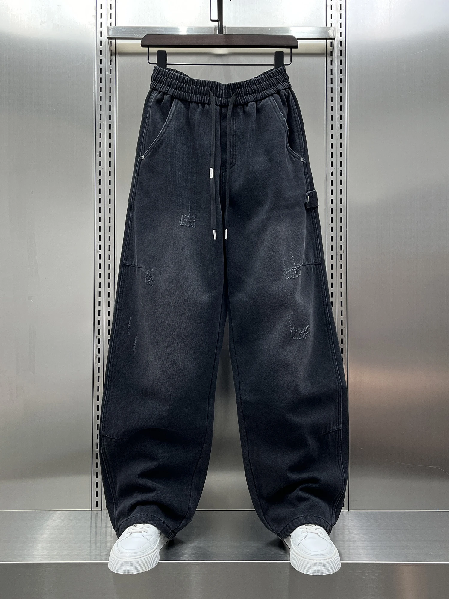 

Модные мужские джинсы на флисовой подкладке, теплые, с эффектом потертости, средней посадки, прямого кроя, свободные, зимние, новый стиль