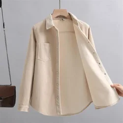 Padded Shirt Female Corduroy Jacket Joker Slim Warm Bottoming Shirt Ladies 2024 Spring Autumn New Blaus Trend Women's Coat Tops