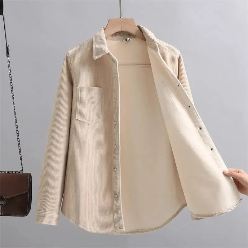 Padded Shirt Female Corduroy Jacket Joker Slim Warm Bottoming Shirt Ladies 2025 Spring Autumn New Blaus Trend Women's Coat Tops