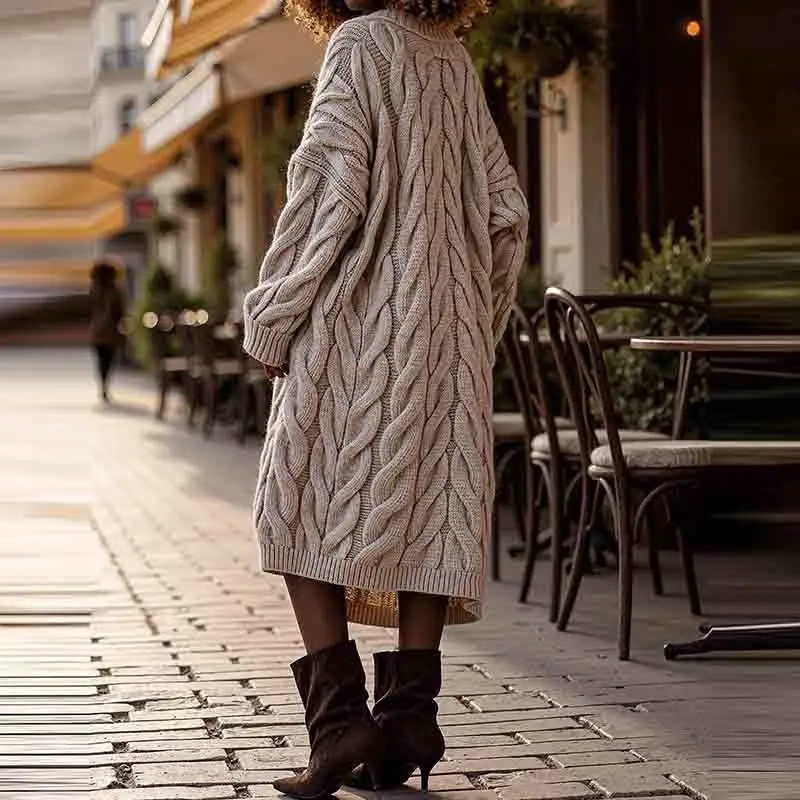 

Women's Elegant V-neck Twisted Long Outercoat Autumn Fashion Hight Street Solid Color Jackets Casual Long Sleeve Loose Cardigan