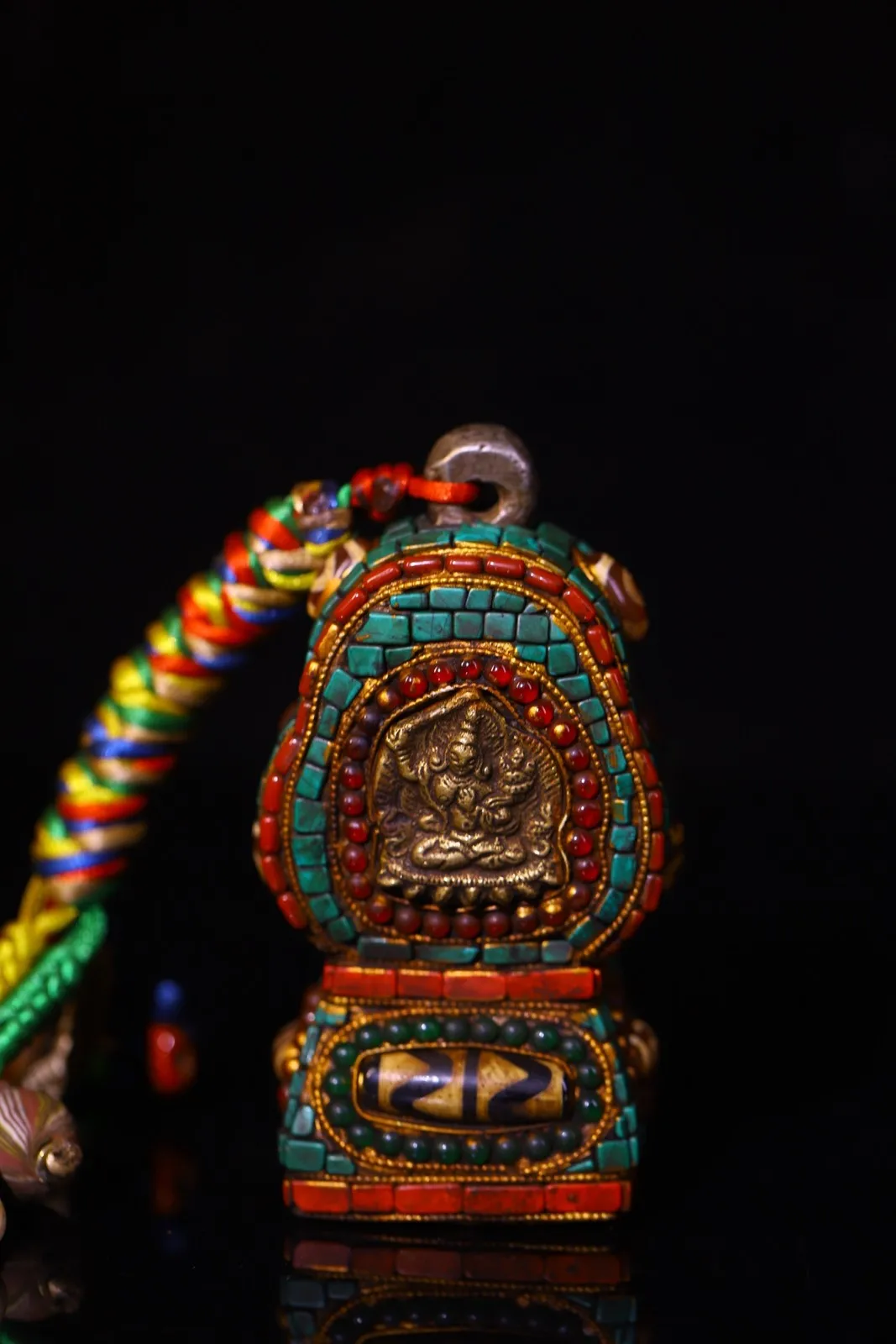 Bronze Gem gZi Beads Shell Manjusri Bodhisattva Buddha Seal Amulet Worship Hall