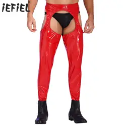 Lingerie Mens Open Crotch Patent Leather Skinny Pants Wet Look High Waist Cutout Leggings Crotchless Open Butt Leggings Clubwear