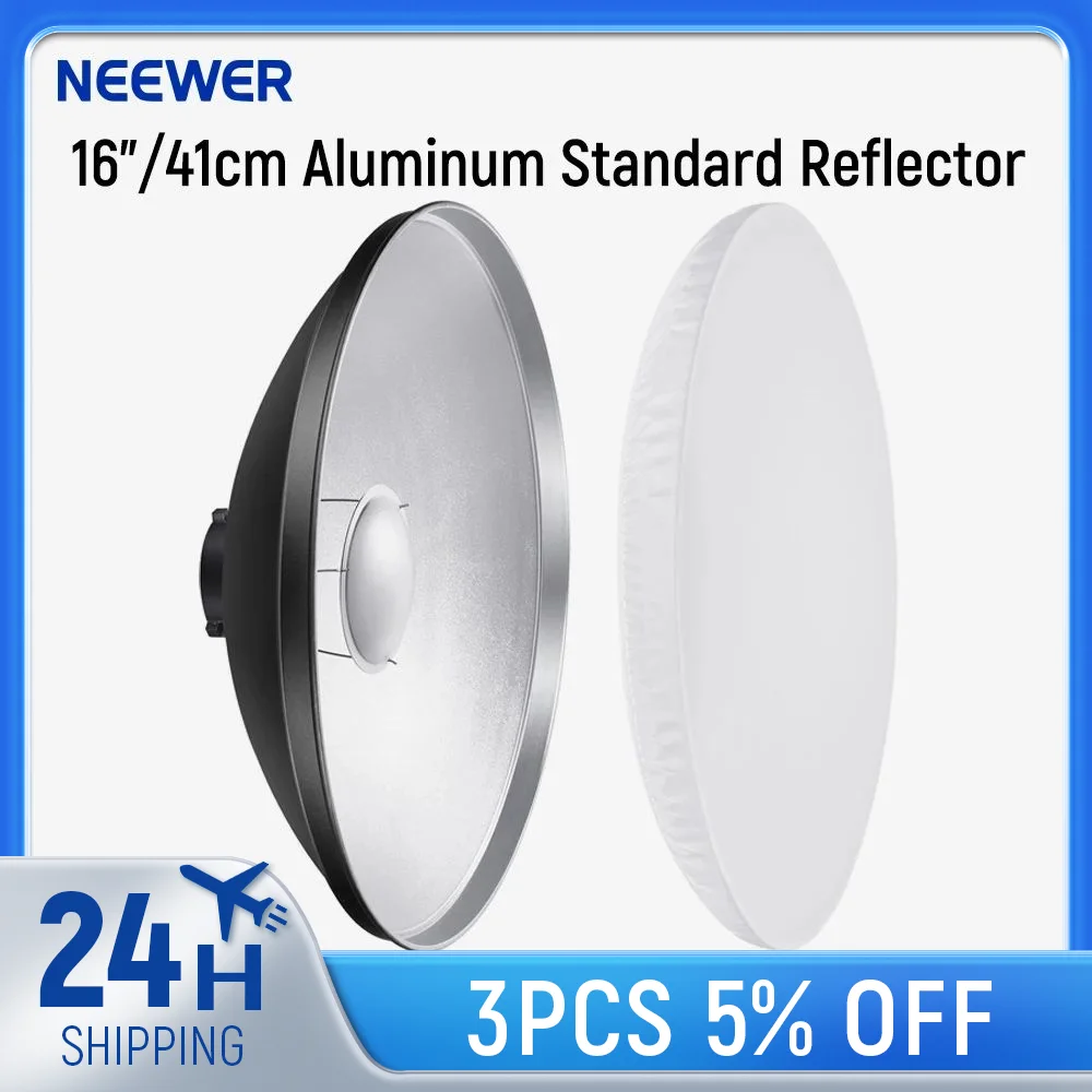 

NEEWER 16"/41cm Aluminum Standard Reflector Beauty Dish with White Diffuser Sock for Bowens Mount Studio Strobe Flash Light