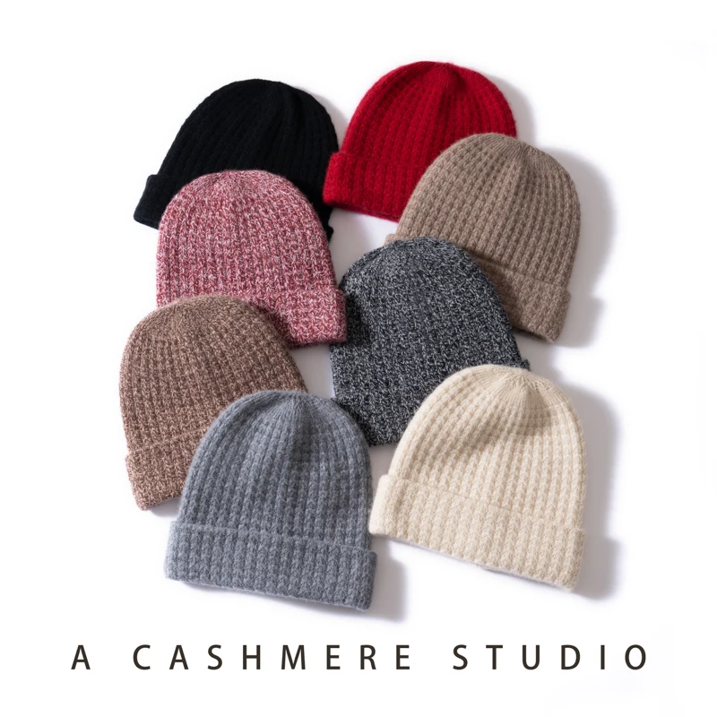 Unisex Real Cashmere Leisure Hat Yarn Knitted Warm Men's and Women's Beanie Fashion Jacquard High-Quality Cashmere Cap
