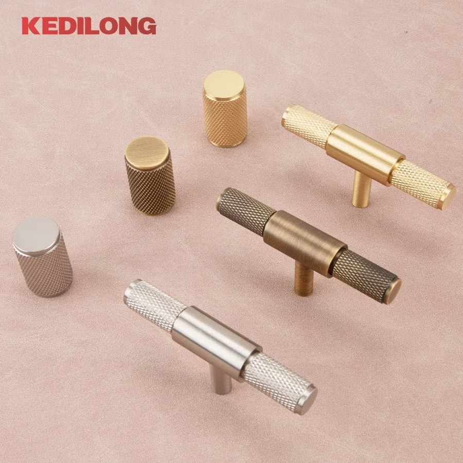 KEDLO Europäischer Luxus-Langgriff aus massivem Messing mit geprägtem Gold, amerikanischer Retro-Gelb-Antik-Schublade-T-Griff, Schrank-Nickelgriff