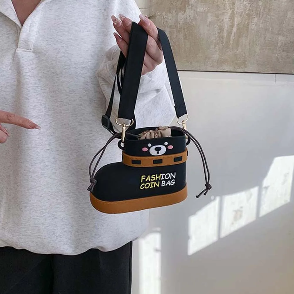 

Casual Small Shoes Shape Bag Versatile Large Capacity Bear Boots Drawstring Bag Silica Gel Cute Small Phone Purse Shopping