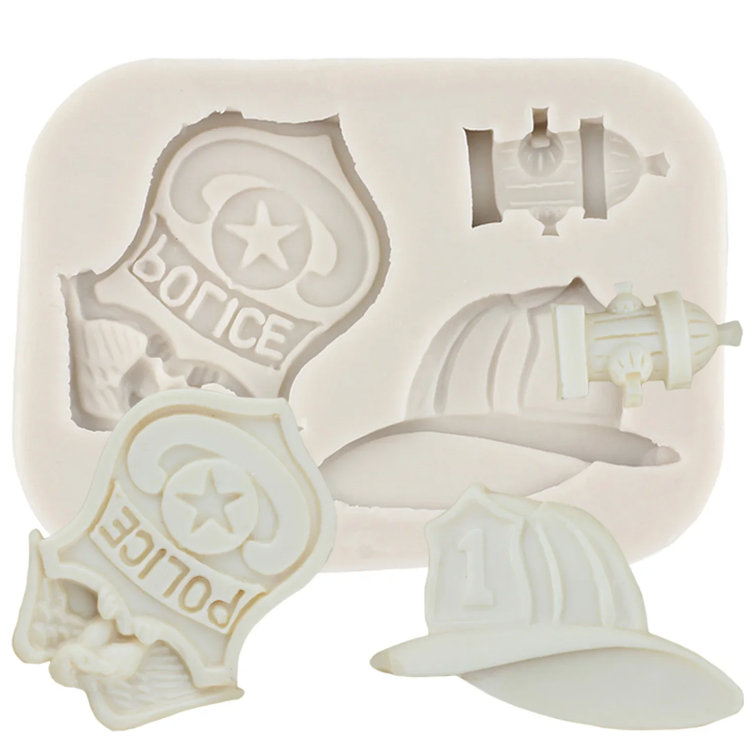 3D Fireman Hat Police Badge Silicone Molds Baby Birthday Fondant Cake Decorating Tools Clay Candy Chocolate Gumpaste Mold