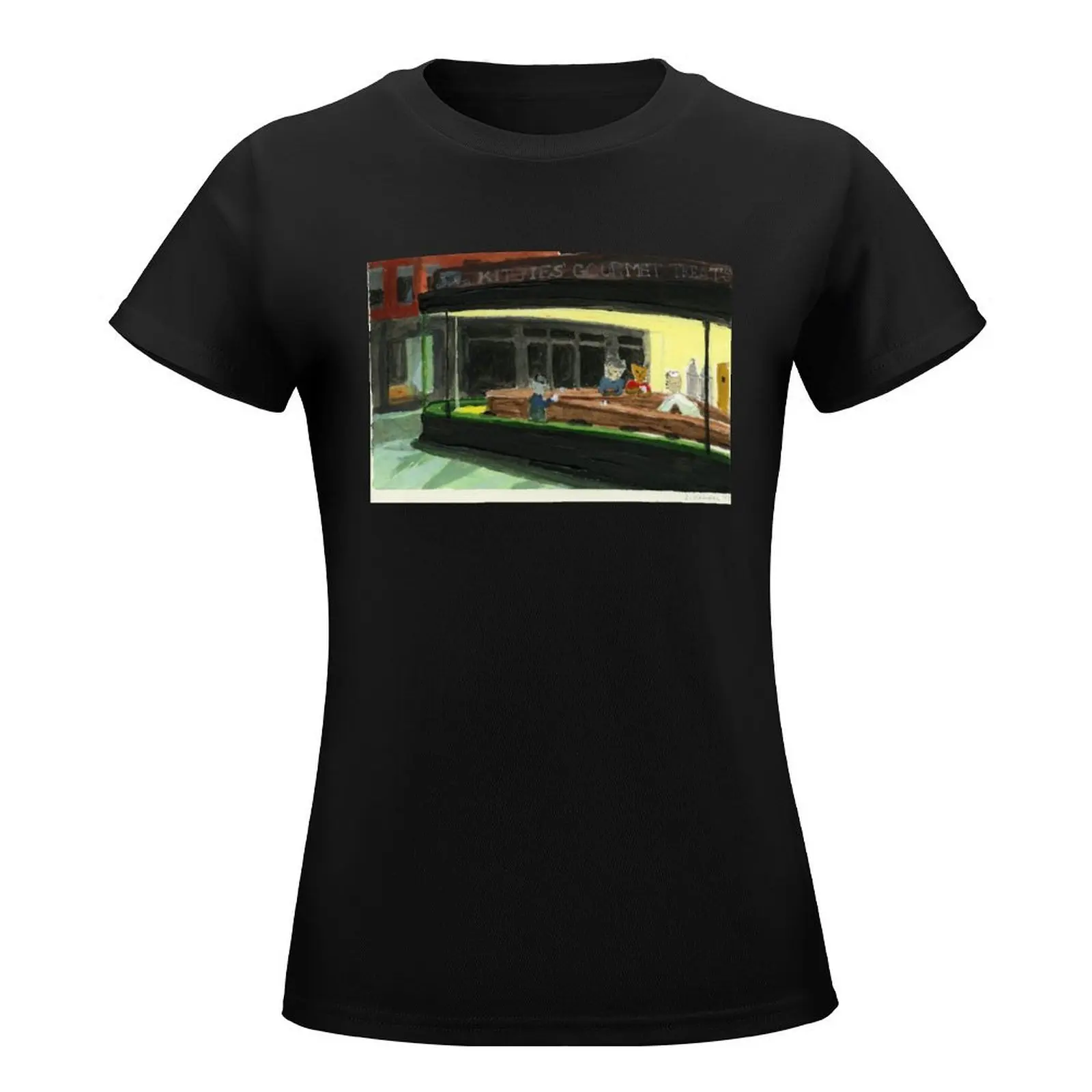 Cat Museum: Cats in the Diner in Homage to Edward T-Shirt graphics plus size tops funny oversized workout shirts for Women