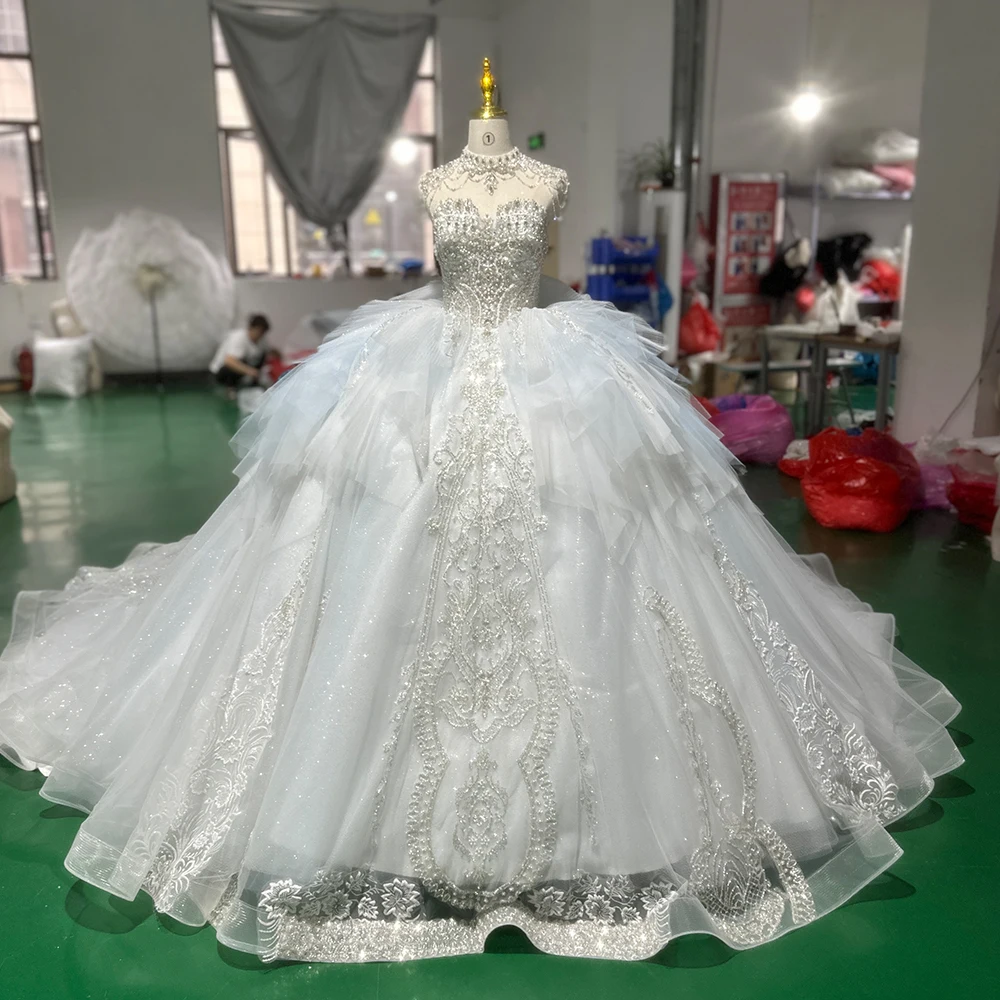 Abiti romantici di Design popolare per le donne 2024 Organza abito da sposa senza schienale lungo fino al pavimento perle Lace Up Suknia tappeti XS032