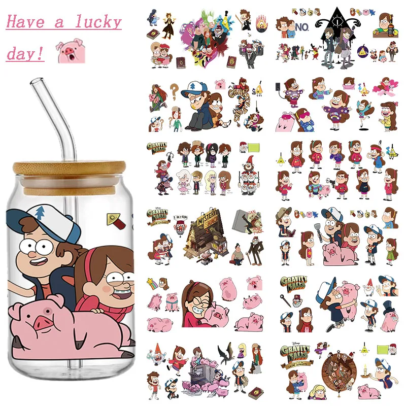 Disney Gravity Falls UV DTF Transfer Stickers Dipper Mabel Cup Wrap Permanent Waterproof For 16oz Libbey Glass Custom Labels