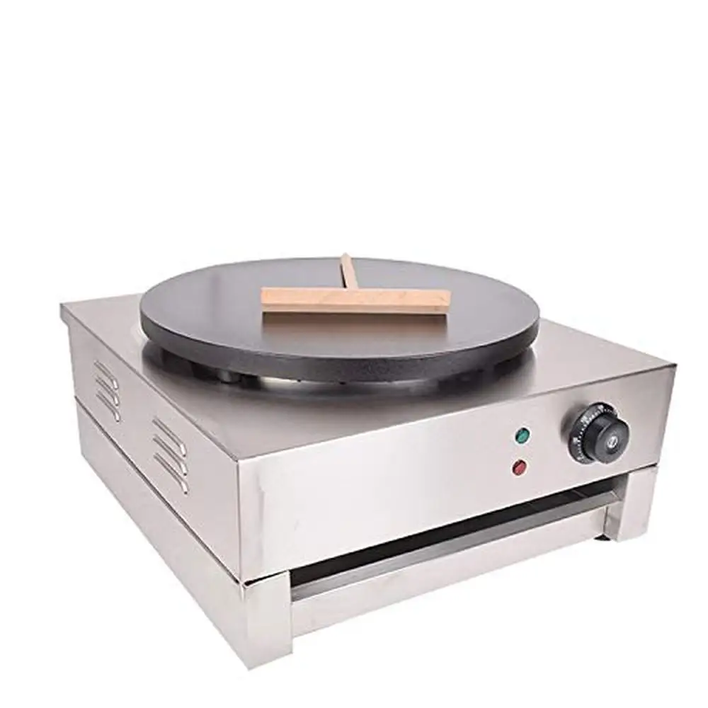 Máquina eléctrica para hacer crepes de 16 ", plancha de placa plana, Control de temperatura ajustable plateado, potencia de calefacción de 1700W de acero inoxidable