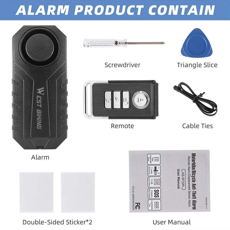 WEST BIKING Wireless Bicycle Safety Alarm Remote Search Locking Scooter Motorcycle E-Bike Waterproof Anti theft Vibration Alarms