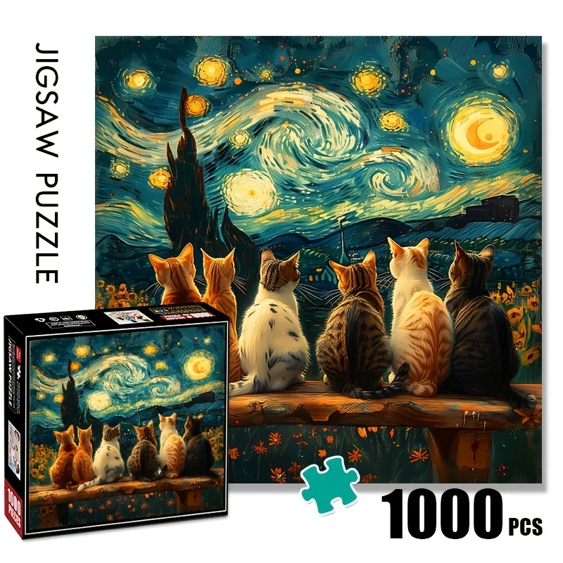 1000 Pieces Of Starry Sky Cat Puzzle, Big Card Puzzle Brain Teasers, Interactive Family Games, Suitable For Ages 14 Above, DIY