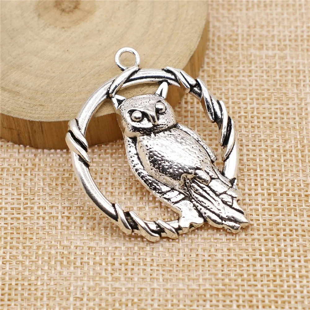 WYSIWYG 2pcs/lot 46x37mm Owl Charms Pendant For Jewelry Making 2 Colors Antique Silver Color Antique Bronze Plated Alloy Charms image 2