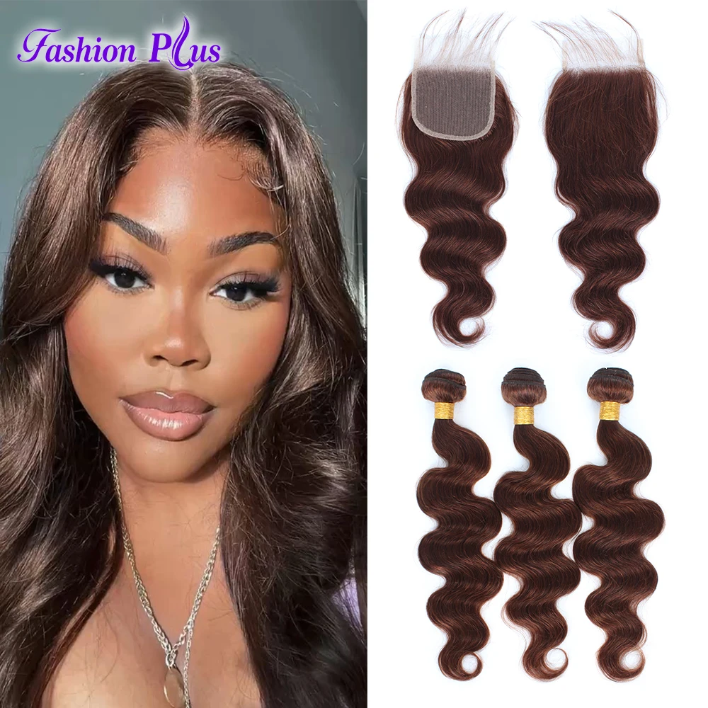 Body Wave Brown Bundles With Closure #4 Bundles With Closure Human Hair Brazilian Weave Remy Hair Extensions For Women