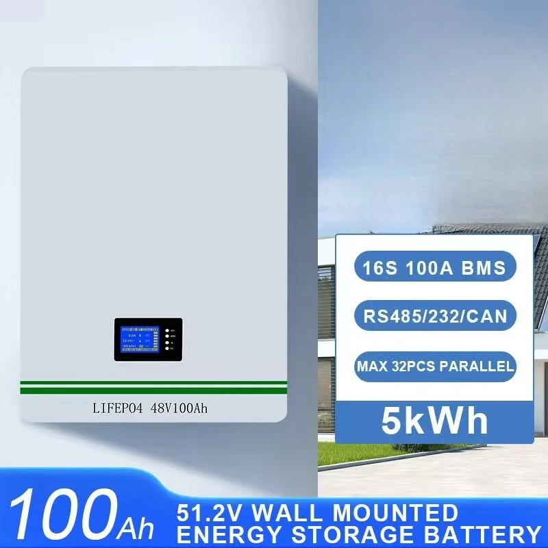 51.2V 100Ah 5 kWh LiFePO4 Wall-Mounted Battery Pack | Smart Solar & Off-Grid Energy Storage with BMS