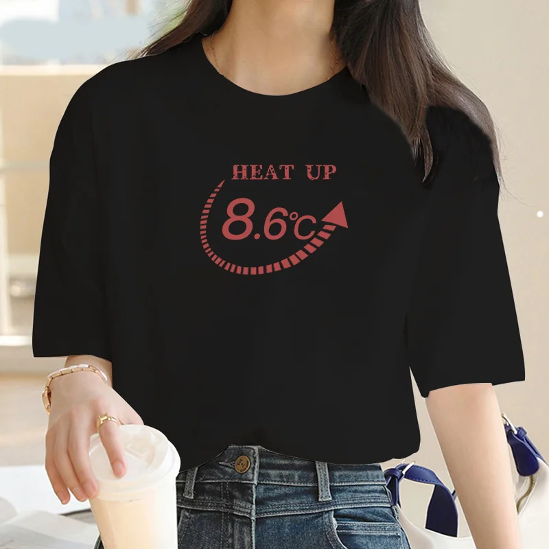 Street T-shirt Harajuku temperature 8.5 degrees simple letter graphic printed T-shirt women cotton round neck short-sleeved top