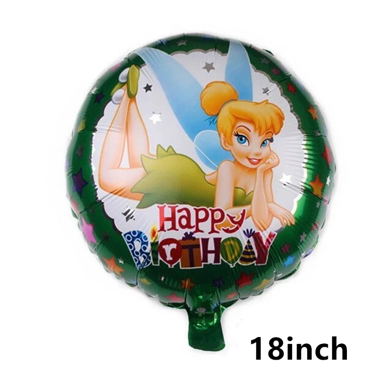 بالونات رقائق خرافية من تينكربيل للفتيات ، بالونات بيكسي خضراء ، زينات حفلات أعياد الميلاد ، جرس تينكر ، راية كرتون ، غطاء علوي للكعك ، مجموعة واحدة