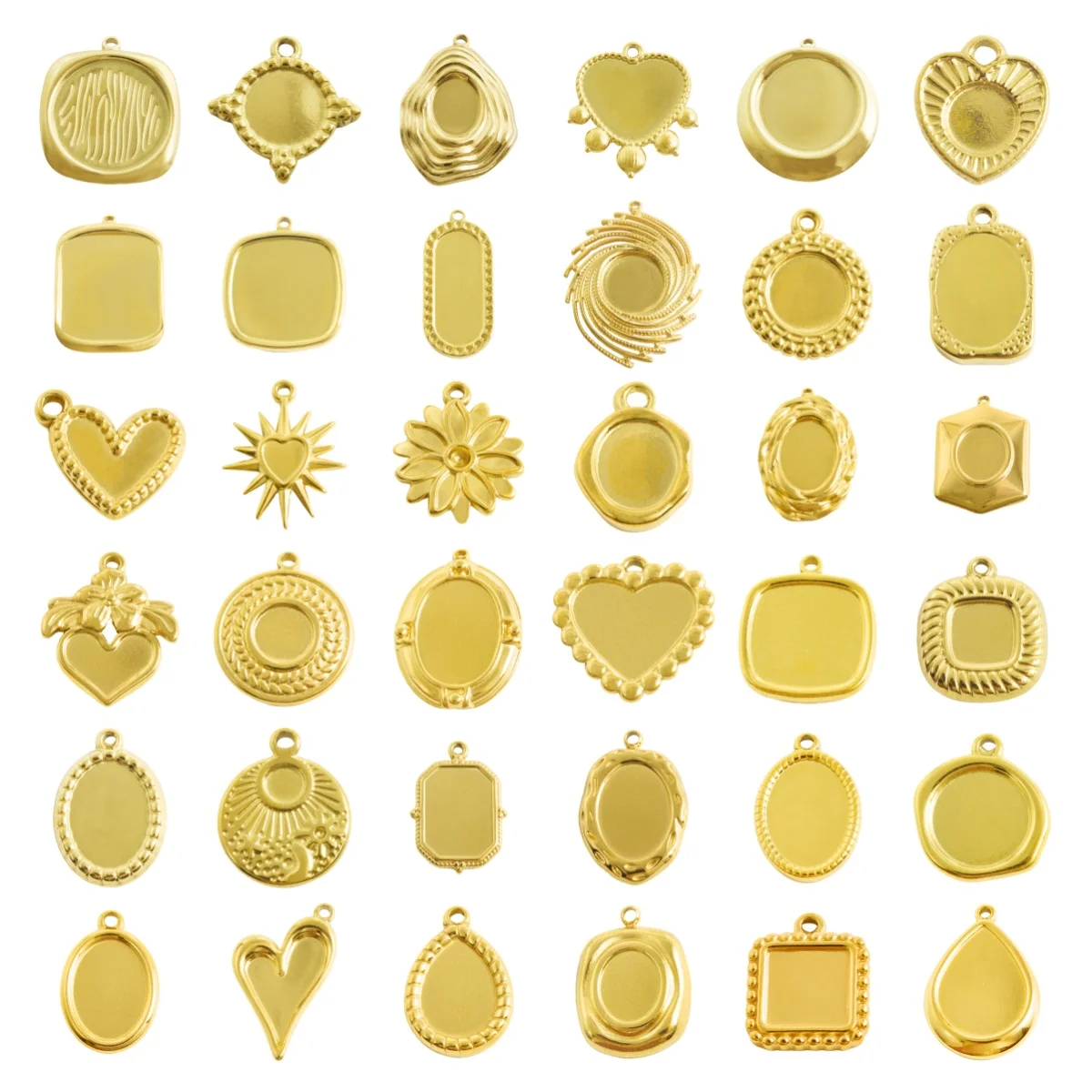 12pcs Real Gold Plated Minimalist Geometry Blank Base Stainless Steel Charm Pendant Heart Sun Metal Pendants DIY Jewelry Making