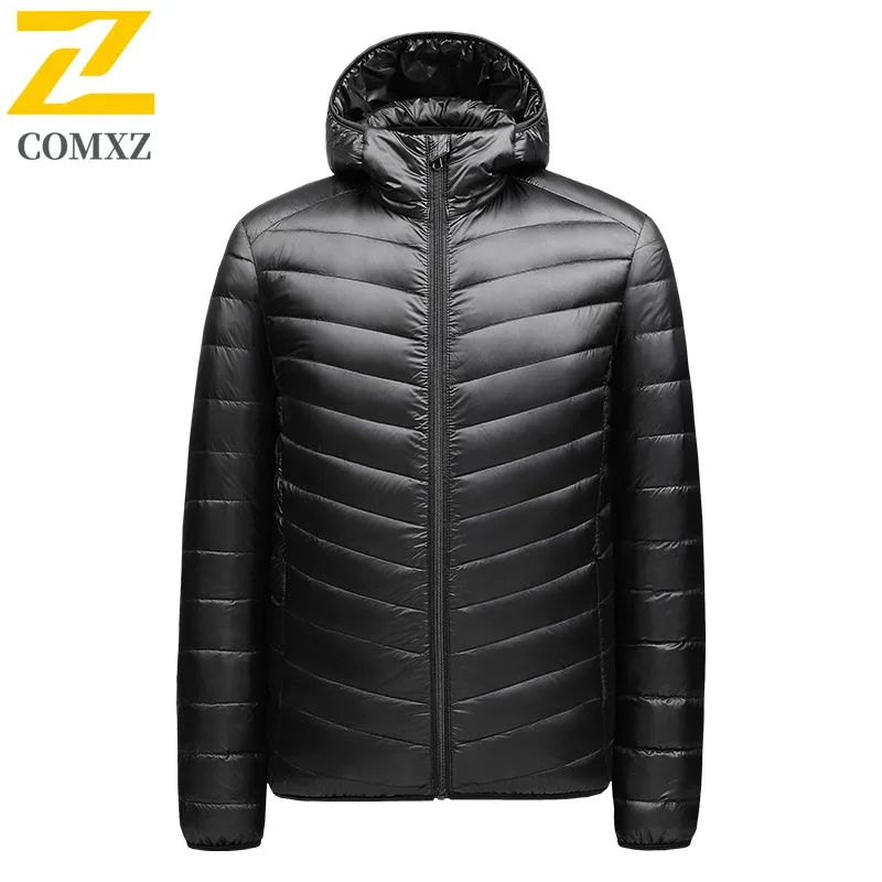 

COMXZ Men's Puffer Jacket Short Fashion Lightweight Casual Travel Down Jacket Snowy Minimalist Solid Color Hooded Padding Coat