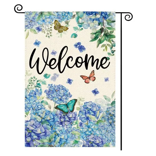 Spring Hydrangea Garden Flag 12 x 18 Inch Double Sided Summer Blue Flower Flo... YYZ
