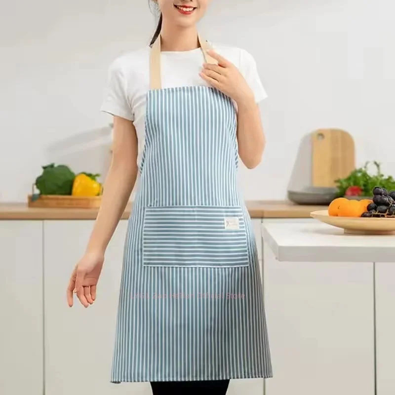 

Linen Striped Apron Household Sleeveless Hanging Neck Adjustable Elasticity Kitchen Cooking Gardening Japanese Style Apron New