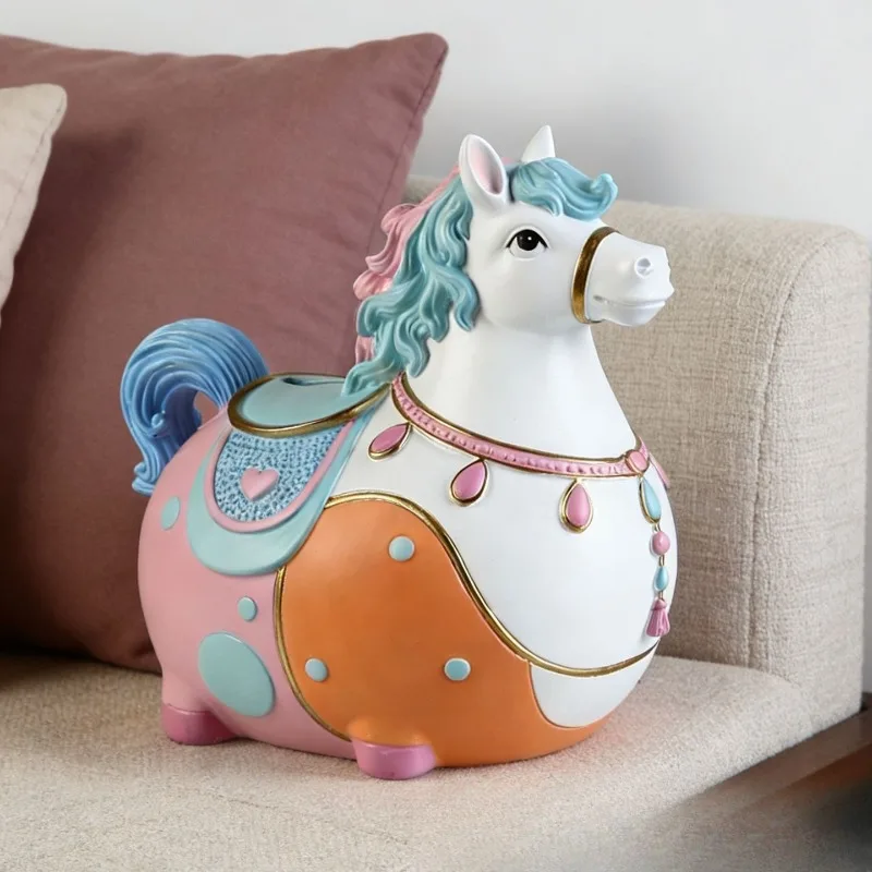 Large Capacity Horse Piggy Bank One-way Inlet Saving Box Creative Mascot Ornament for Living Room TV Cabinet Home Decor