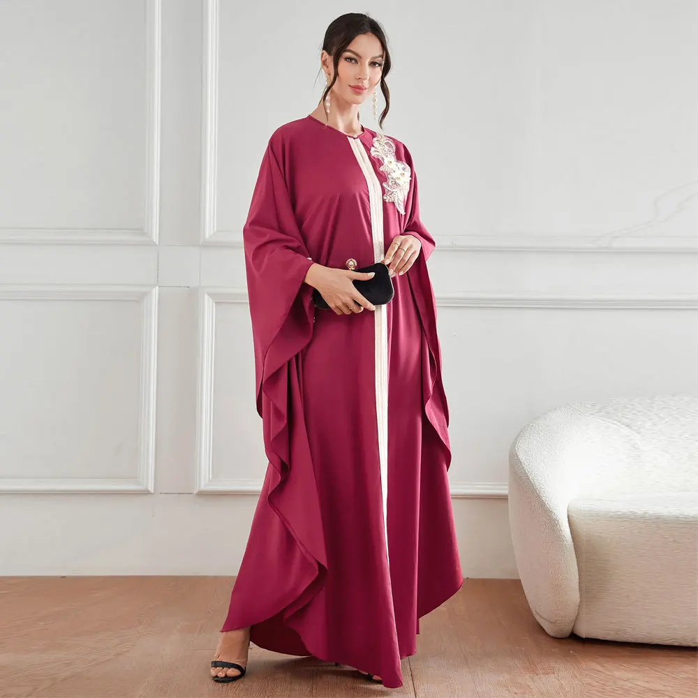 Women Eid Muslim Abayas Appliques Party Dress Batwing Ramadan Morocco Long Robe Dubai Abaya Patchwork Kaftan Elegant Loose