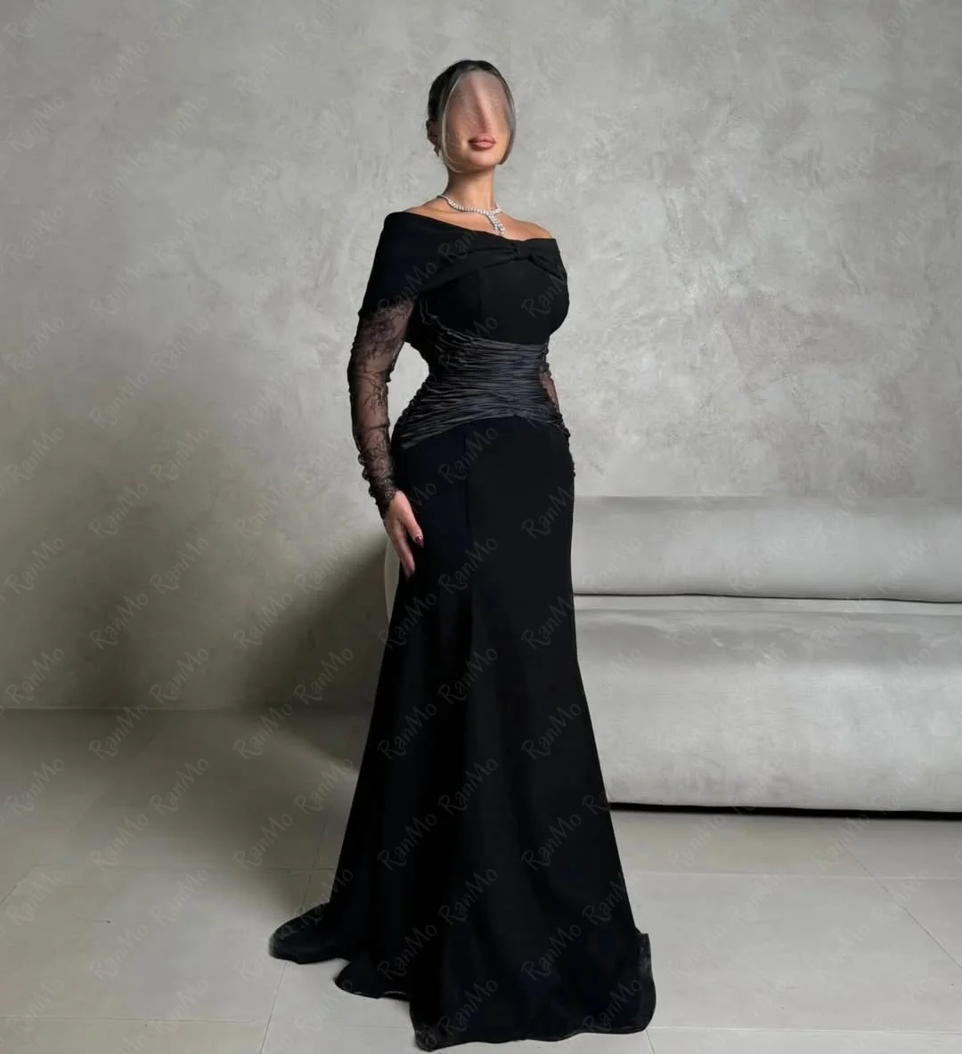 Ranmo Exquisites Meerjungfrau-Abendkleid 2026, schwarz, schulterfrei, Meerjungfrau-Abschlussballkleid, bodenlang, maßgeschneidert