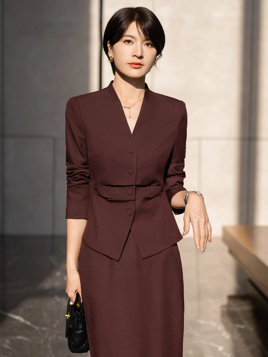 

Elegant Professional A-Line Skirt Set for Women Spring Summer Slimming Commute Formal Wear Long Sleeve Polyester Blend
