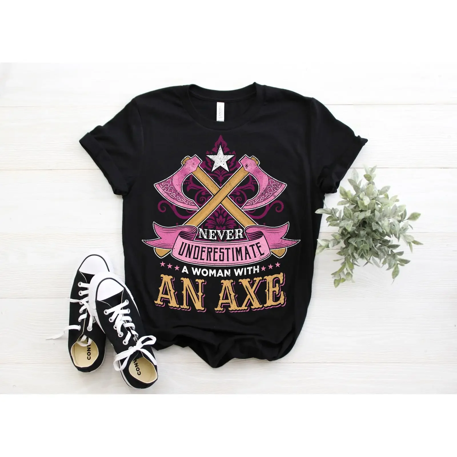 Never Underestimate A Woman With An Axe T Shirt Funny Hatchet Thrower  vintage Washed designer clothes Versatile Casual Unisex