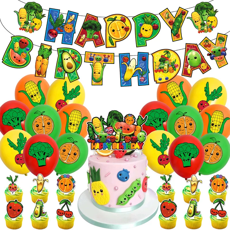 Hey Bear Fruit Birthday Party Balloon Decoration Set Kids Birthday Party Supplies Banners Flag Pulling Cake Flag Planting Gift