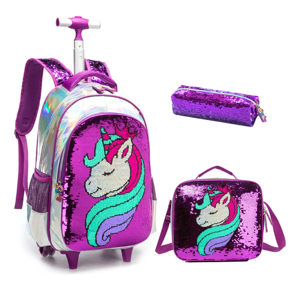 Einhorn Roll rucksack für Kinder Roll rucksack Doppel griff Roll rucksack mit Lunch Bag und Feder mäppchen Set