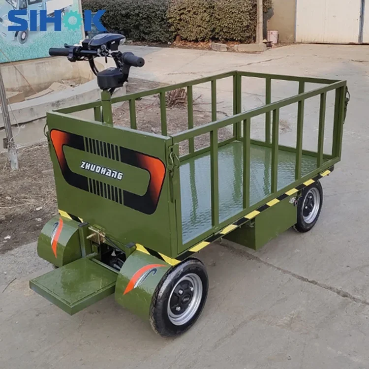 High Performance  Material Handling Hand Trolley Electric Flatbed Trolley Four-wheel Transport Truck With Guardrail