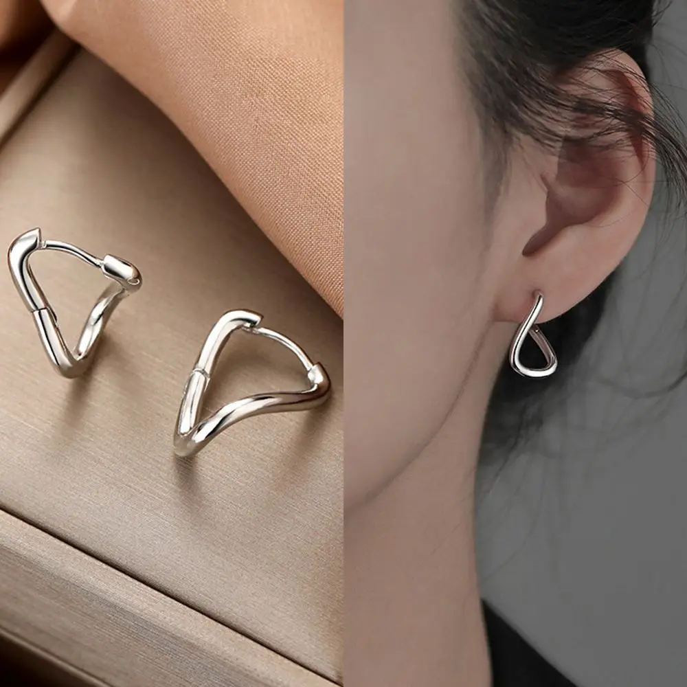 925 Sterling Silver Plain Hoop Stud Earrings New Women's Geometric Ear Studs Silver Irregular Dislocation Earring Korean Jewelry