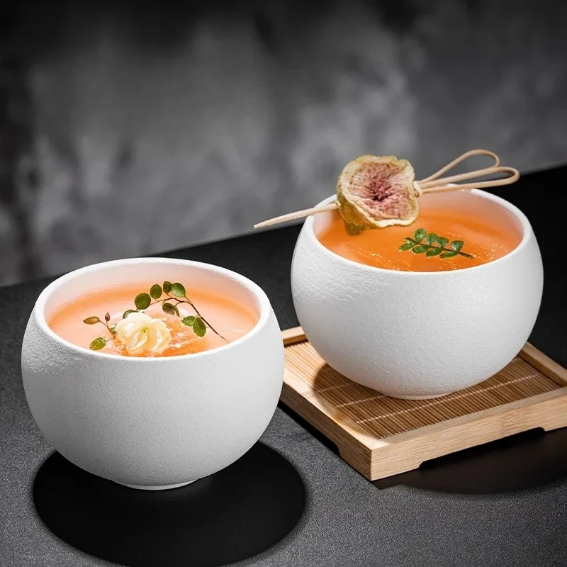 Scrubbed handmade ceramic dessert soup bowl white stew cup high-grade exquisite soup cup porridge bowl tableware kitchenware.